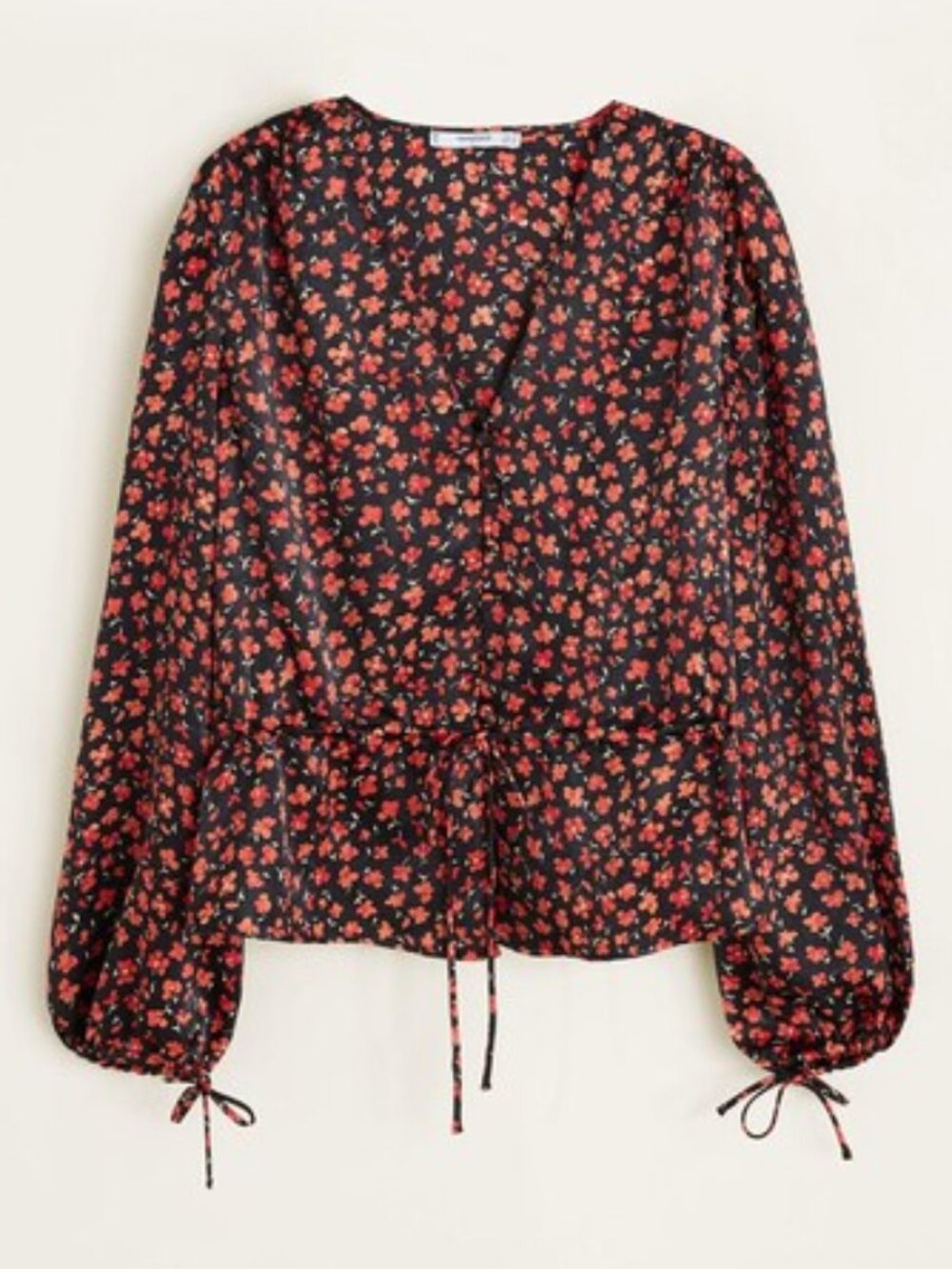 MANGO Red and Black Flower Blouse